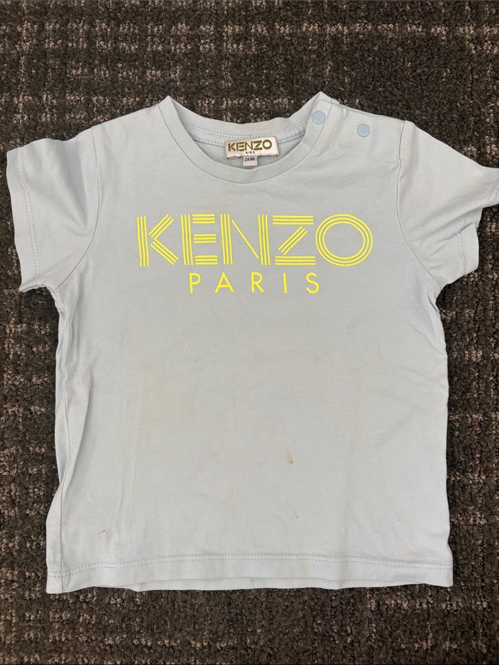 Kenzo Light Blue Tee with Neon Yellow Logo